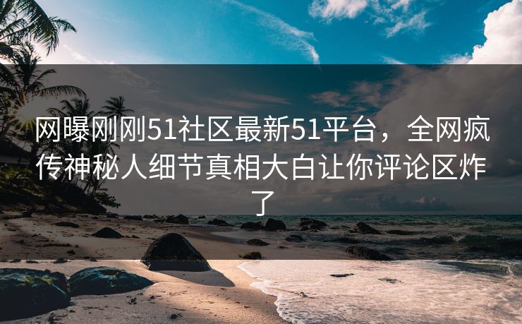 网曝刚刚51社区最新51平台，全网疯传神秘人细节真相大白让你评论区炸了